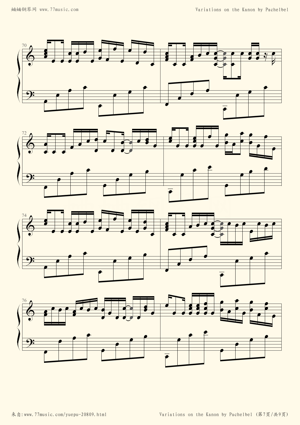 Variations on the Canon - Johann Pachelbel - Flash Piano Sheet Music Free