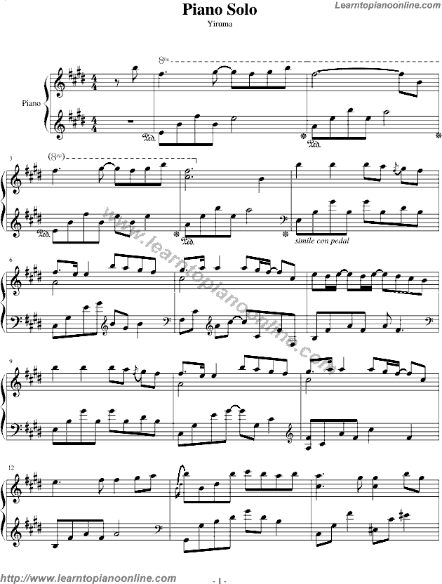 Piano Solo by Yiruma Piano Sheet Music Free