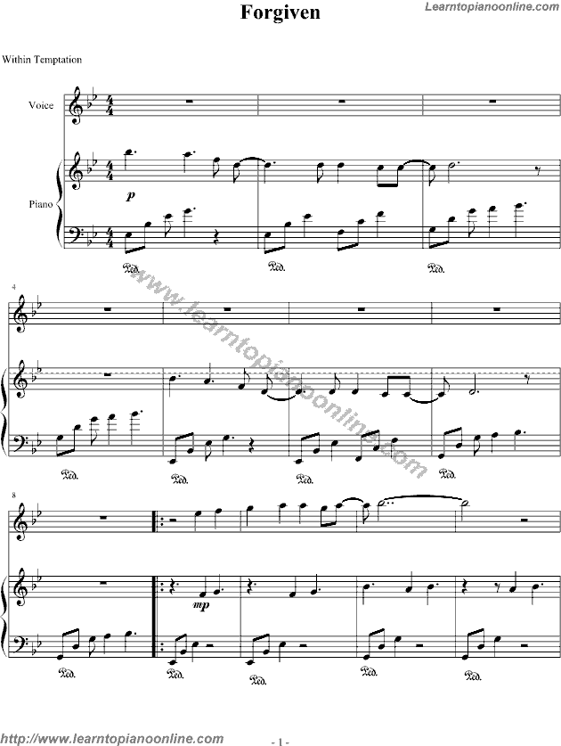 Forgiven by Within Temptation Piano Sheet Music Free