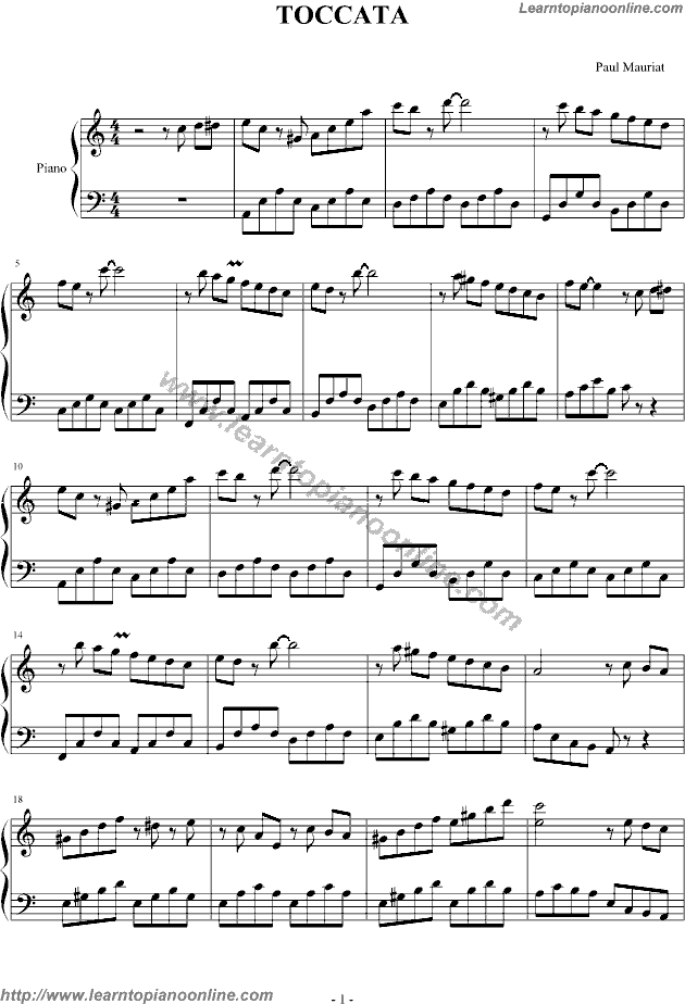 TOCCATA by PAUL MAURIAT Piano Sheet Music Free