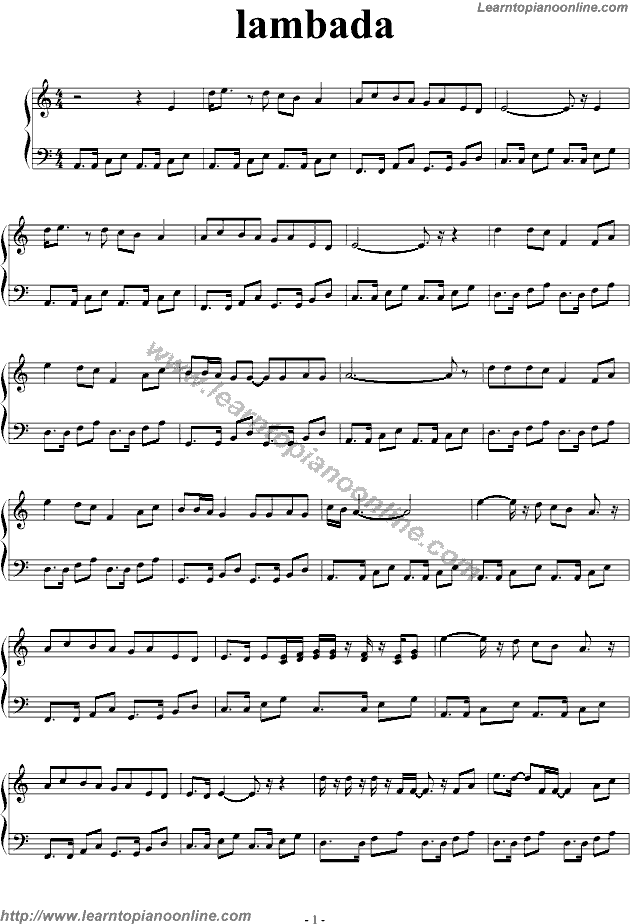 lambada Piano Sheet Music Free