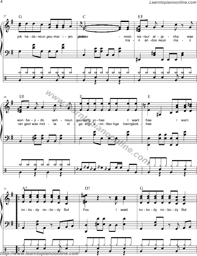 Nobody by Wonder Girls Piano Sheet Music Free