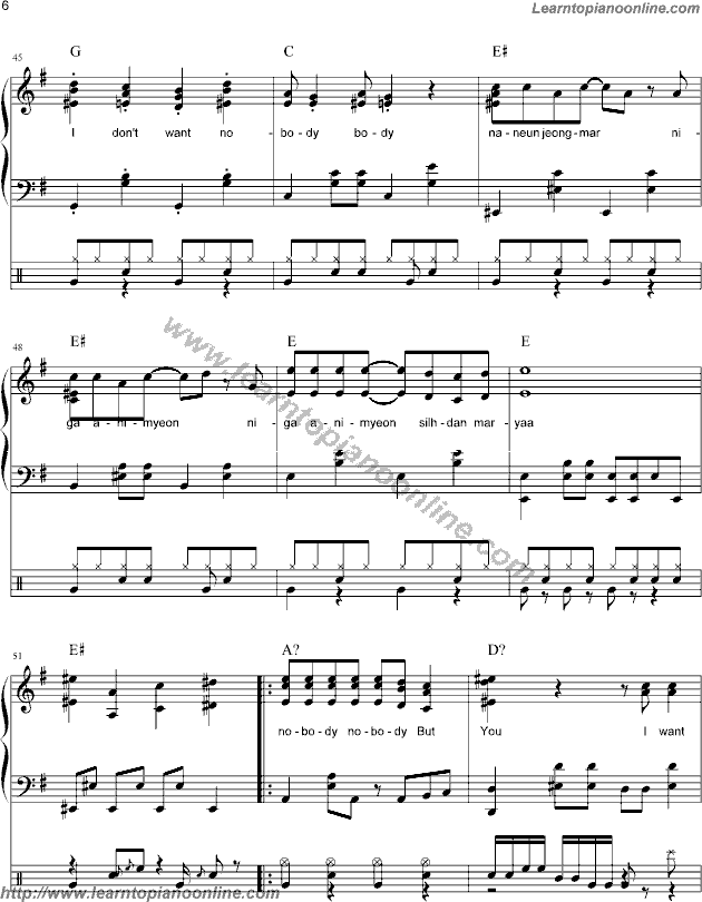 Nobody by Wonder Girls Piano Sheet Music Free