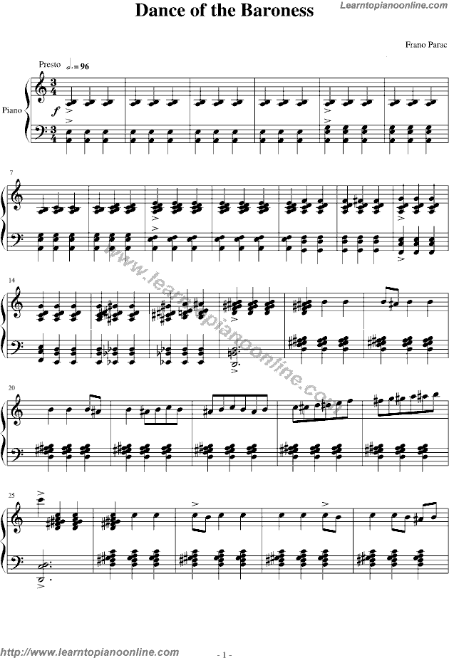 Dance Of The Baroness Piano Sheet Music Free