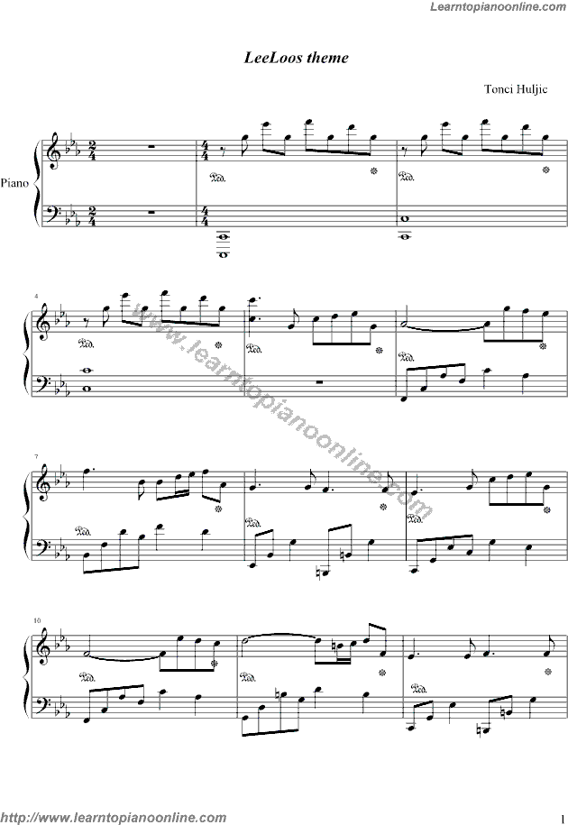 LeeLoos theme by Maksim Mrvica Piano Sheet Music Free