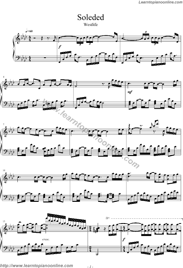 Soledad by Westlife Piano Sheet Music Free