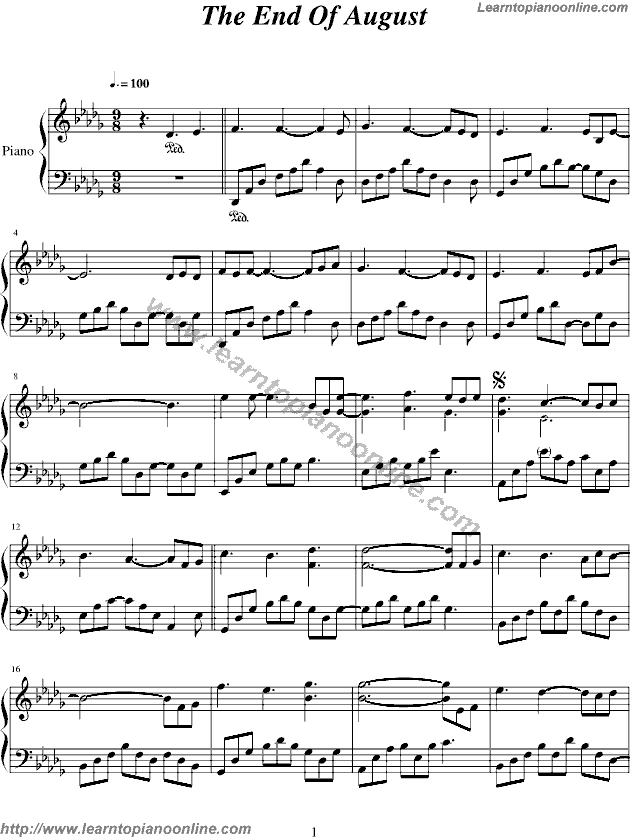 The End Of August by Yanni Piano Sheet Music Free