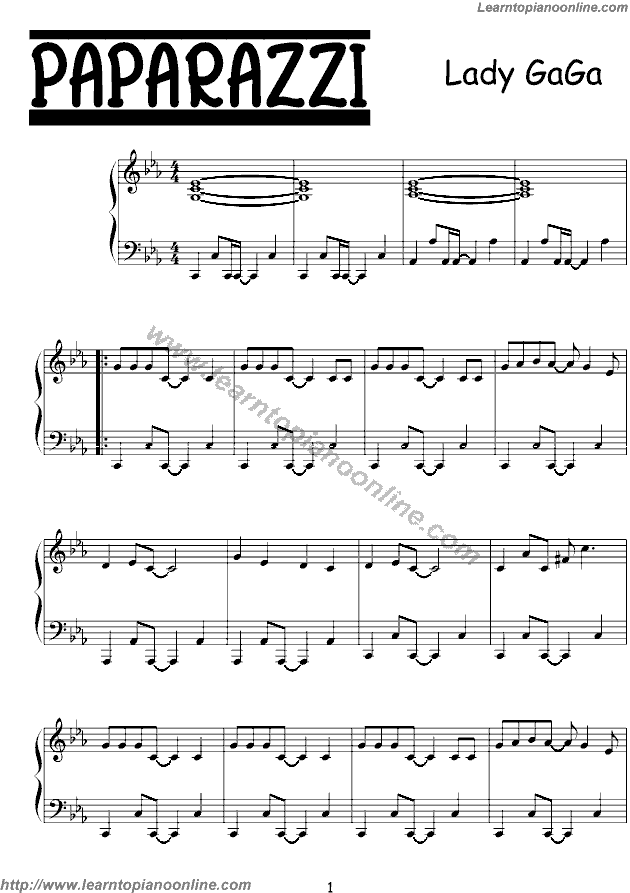 Paparazzi by Lady GaGa Piano Sheet Music Free