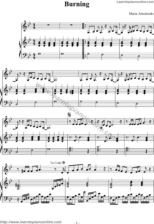 Burning by Maria Arredondo Piano Sheet Music Free