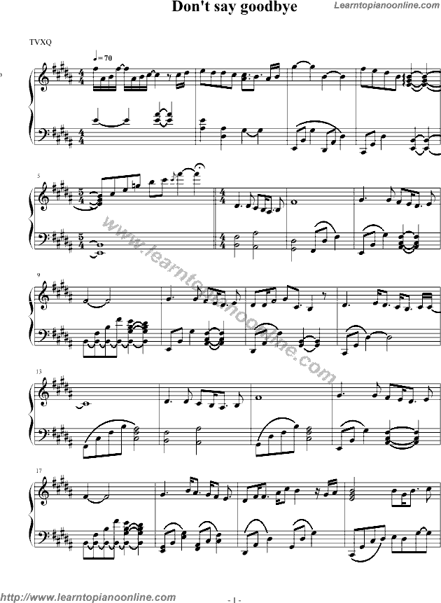 Don't Say Goodbye by TOHOSHINKI Piano Sheet Music Free