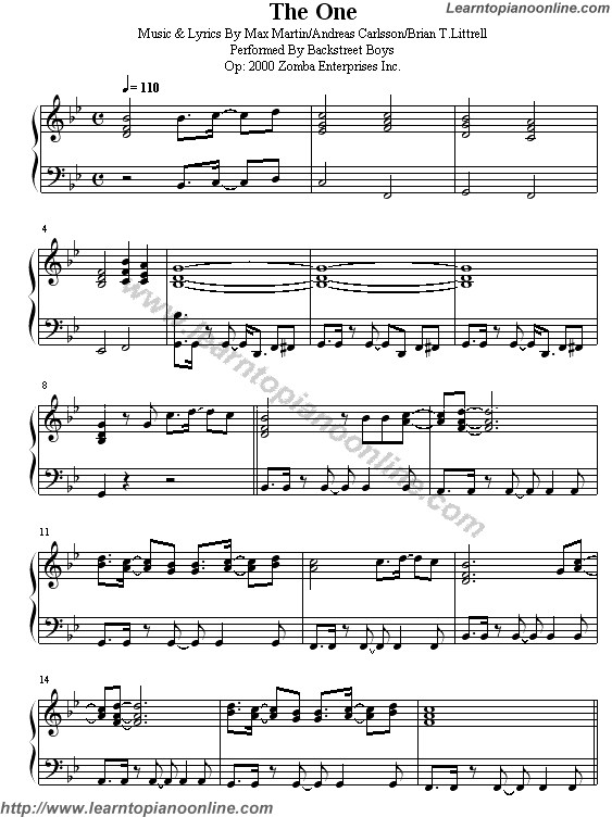 the one by Backstreet Boys Piano Sheet Music Free