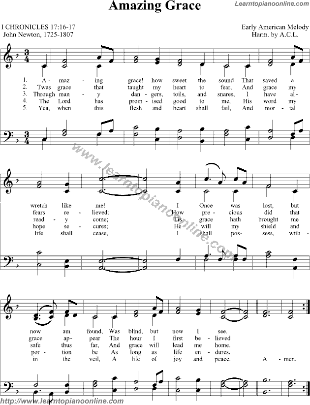 Amazing Grace by Declan Galbraith Piano Sheet Music Free