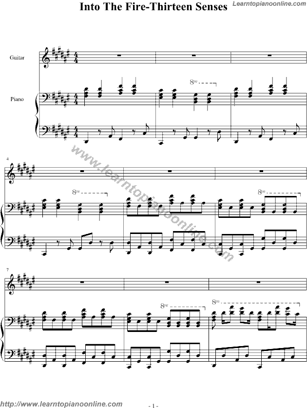 Thru The Glass by Thirteen Senses Piano Sheet Music Free