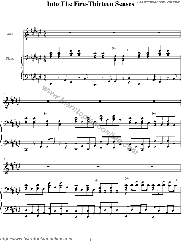 gone by Thirteen Senses Piano Sheet Music Free