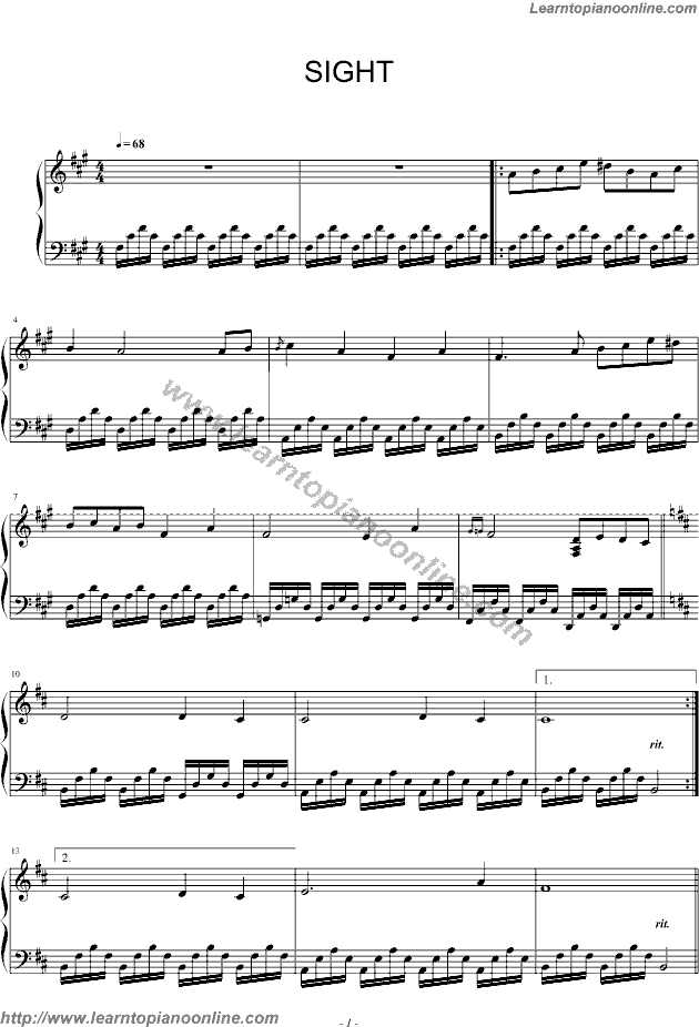 Sight by Lily Chou Free Piano Sheet Music