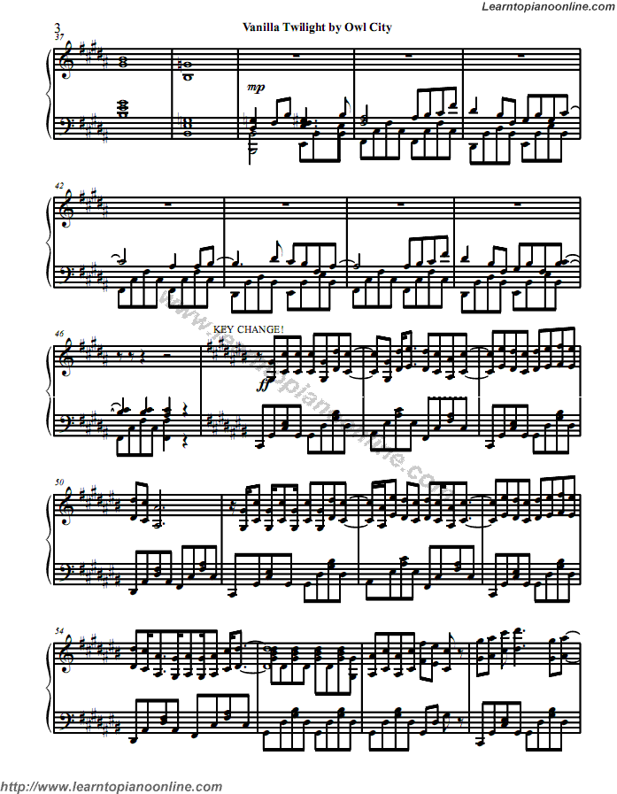 Vanilla Twilight by Owl City Adam Young Free Piano Sheet Music