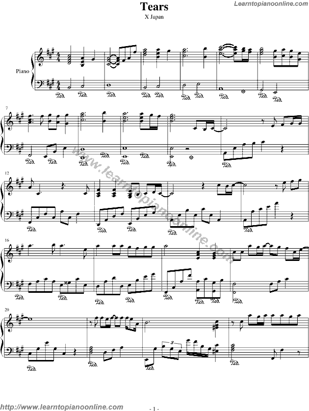 Tears by X-Japan Piano Sheet Music Free