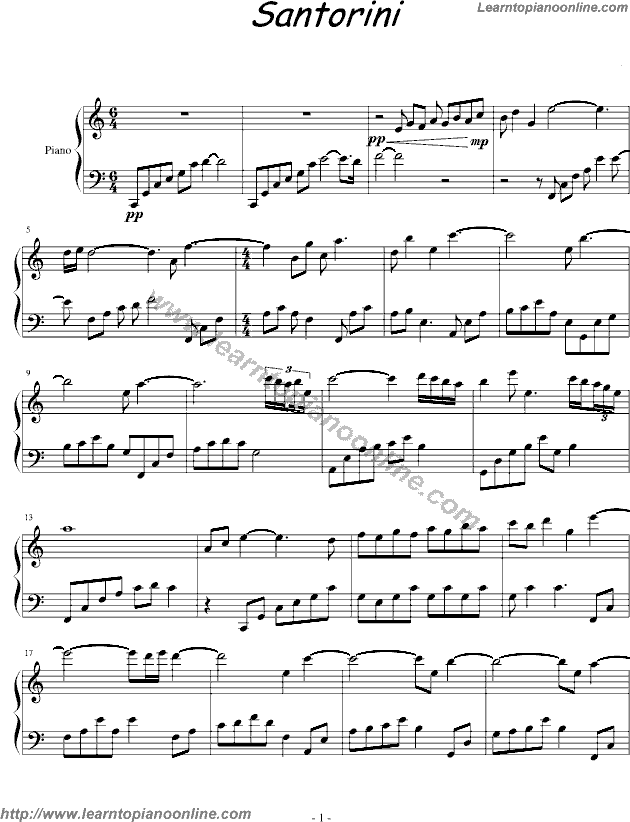 Santorini by Yanni Free Piano Sheet Music