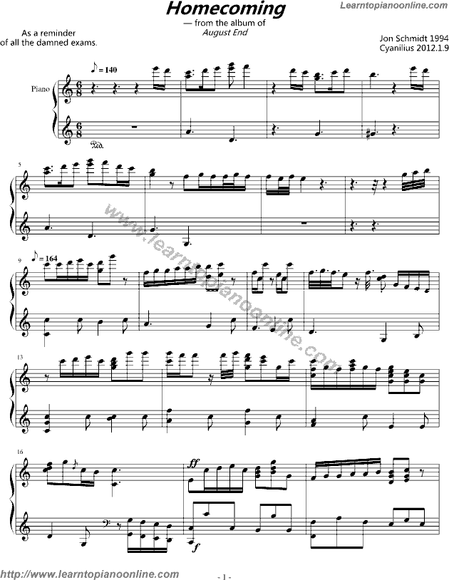 Homecoming by Jon Schmidt Free Piano Sheet Music