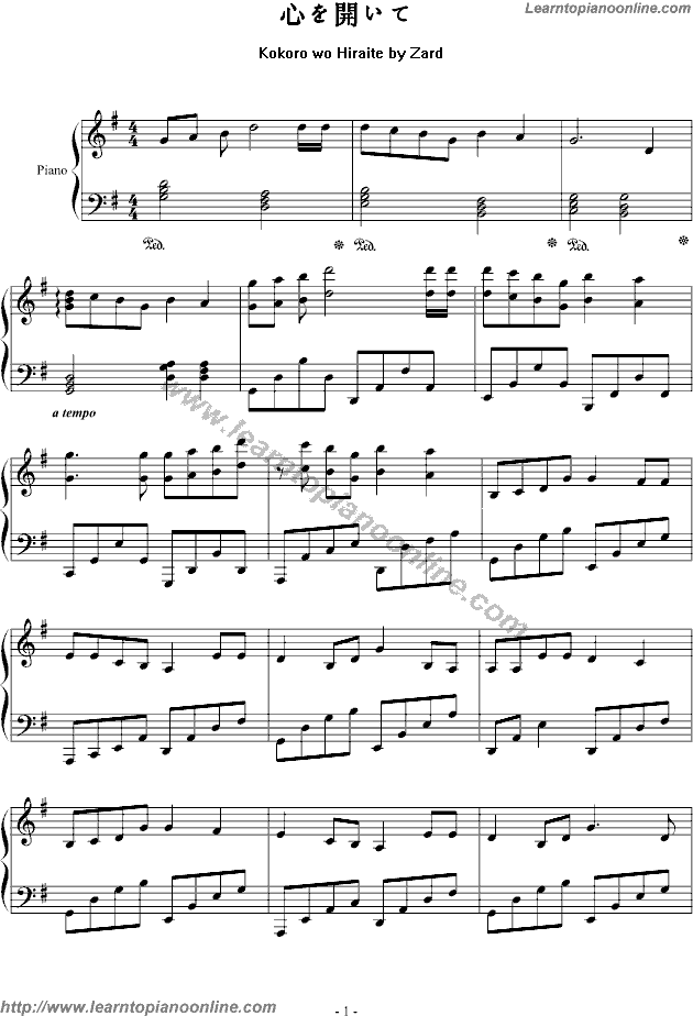 Kokoro wo Hiraite by Zard Izumi Sakai Free Piano Sheet Music