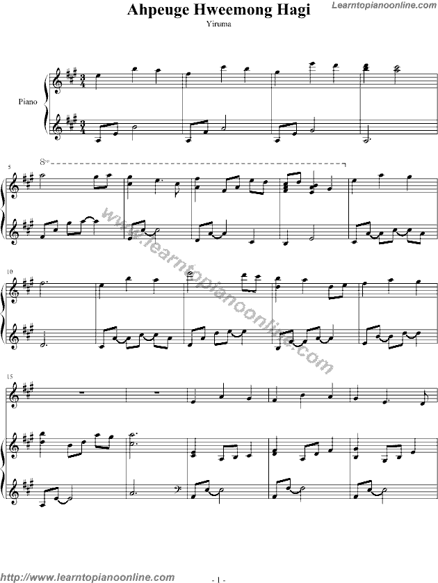 Yiruma - Ahpeuge Hweemong Hagi Piano Sheet Music Chords Tabs Notes Tutorial Score Free