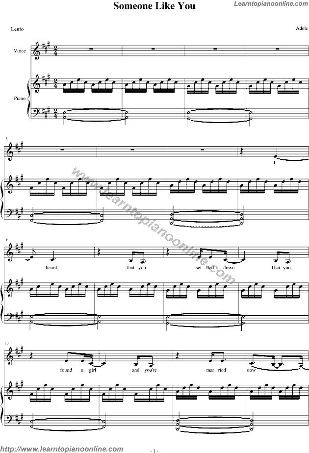 Adele - Someone Like You Piano Sheet Music Chords Tabs Notes Tutorial Score Free