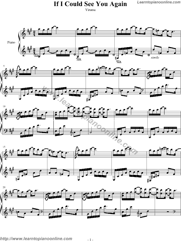 Yiruma - If I Could See You Again Piano Sheet Music Free