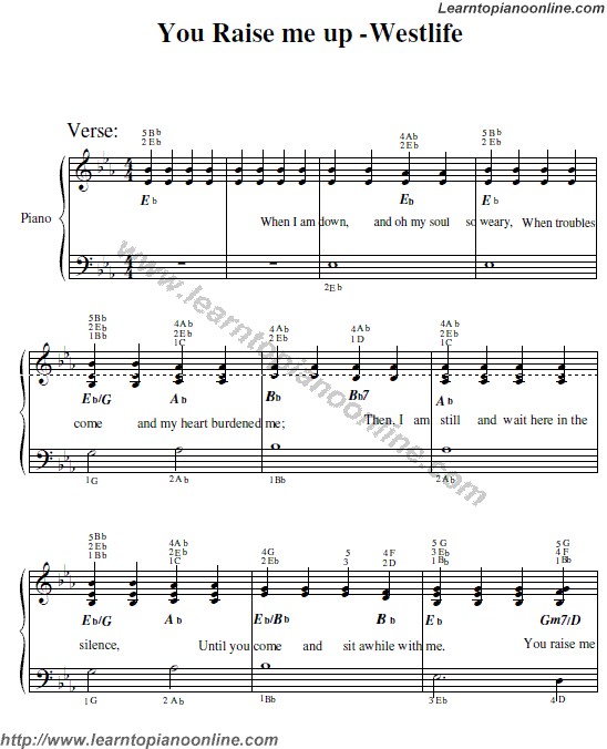 Westlife - You Raise Me Up Piano Sheet Music Free