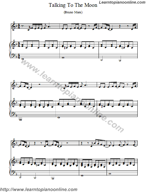 Bruno Mars - Talking to the Moon Piano Sheet Music Free