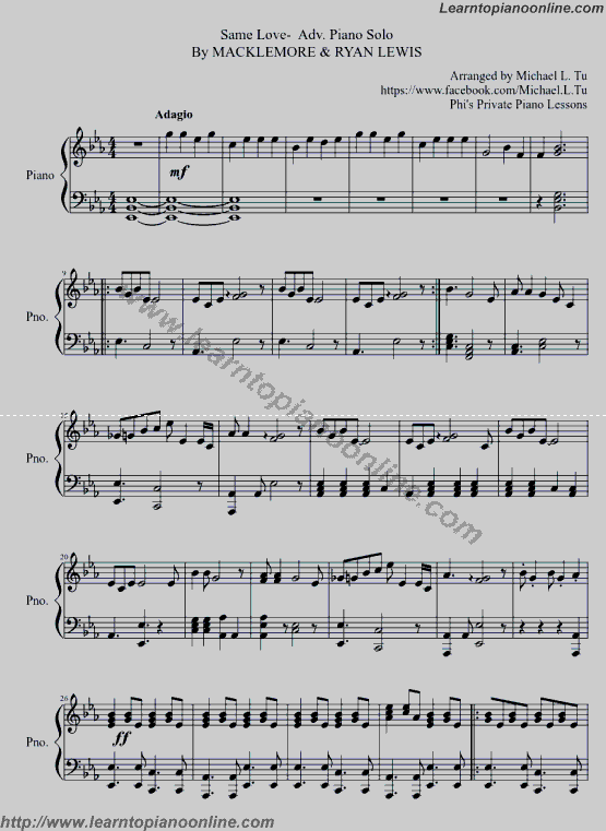 Macklemore - Same Love Piano Sheet Music Free