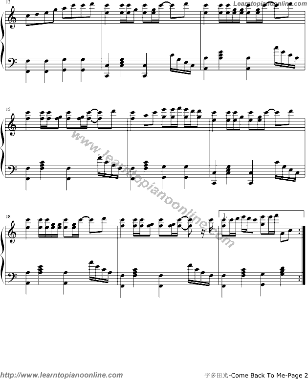 Utada - Come Back To Me Piano Sheet Music Free