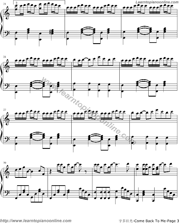 Utada - Come Back To Me Piano Sheet Music Free