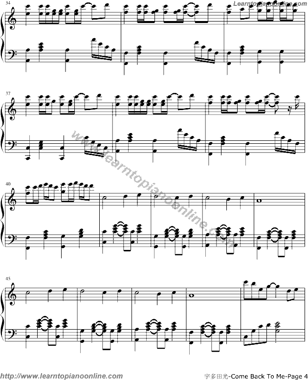 Utada - Come Back To Me Piano Sheet Music Free